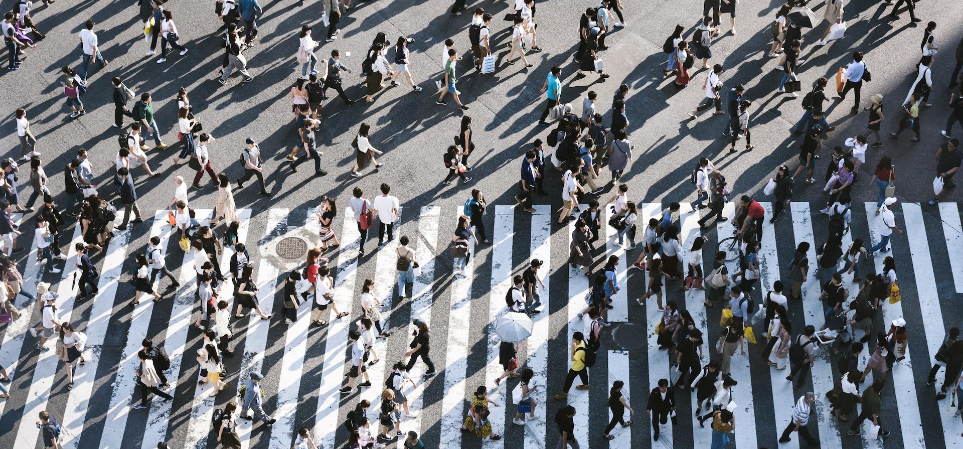 aerial view of people walking on raod
